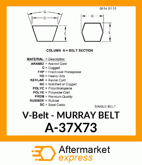 V-Belt - MURRAY BELT A-37X73