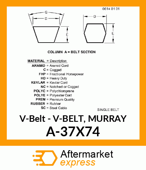 V-Belt - V-BELT, MURRAY A-37X74