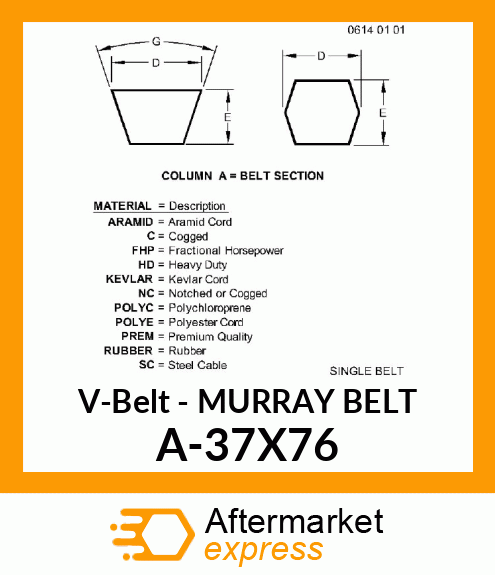 V-Belt - MURRAY BELT A-37X76