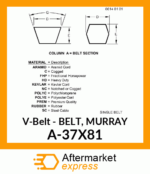 V-Belt - BELT, MURRAY A-37X81