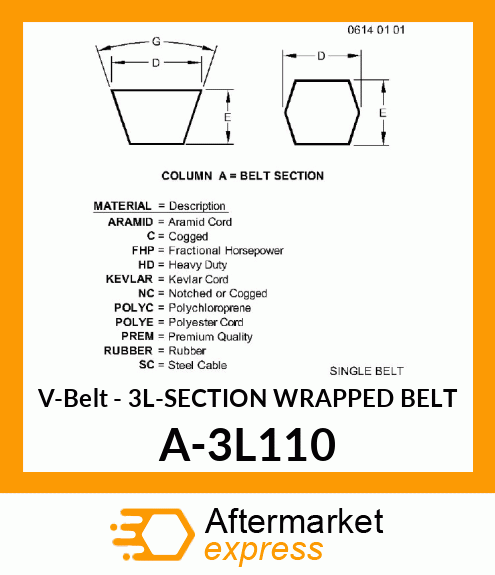 V-Belt - 3L-SECTION WRAPPED BELT A-3L110