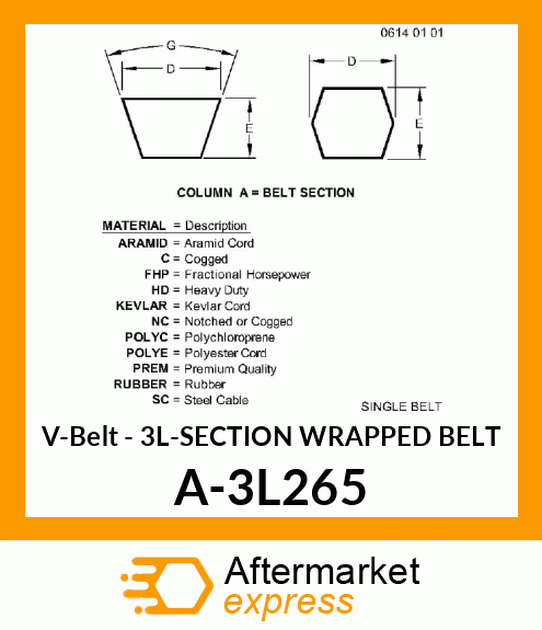 V-Belt - 3L-SECTION WRAPPED BELT A-3L265