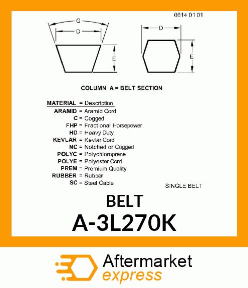 V-Belt - 3L-SECTION KEVLAR (BLUE) A-3L270K