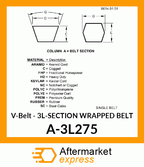 V-Belt - 3L-SECTION WRAPPED BELT A-3L275