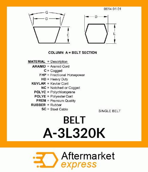 V-Belt - 3L-SECTION KEVLAR (BLUE) A-3L320K