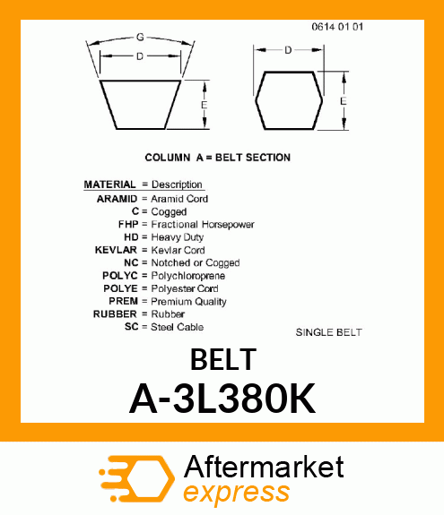 V-Belt - 3L-SECTION KEVLAR (BLUE) A-3L380K