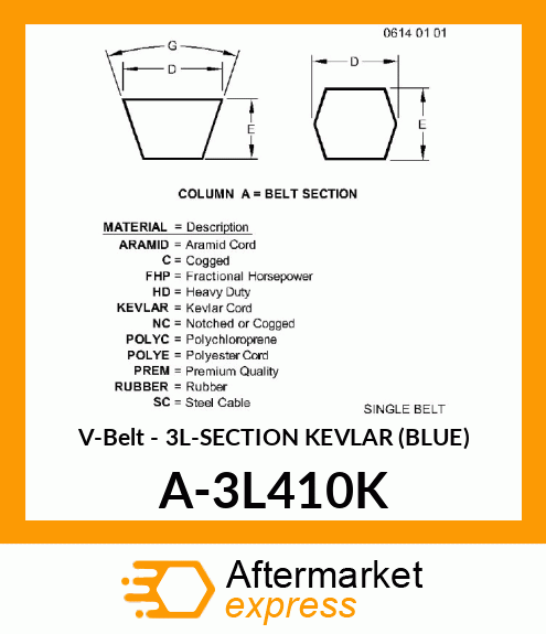 V-Belt - 3L-SECTION KEVLAR (BLUE) A-3L410K