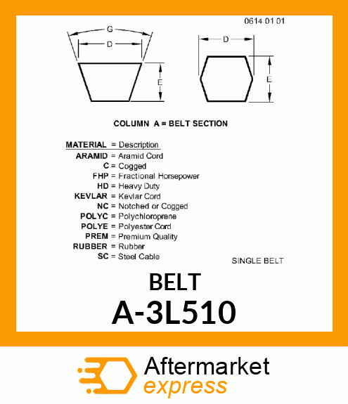 V-Belt - 3L-SECTION WRAPPED BELT A-3L510