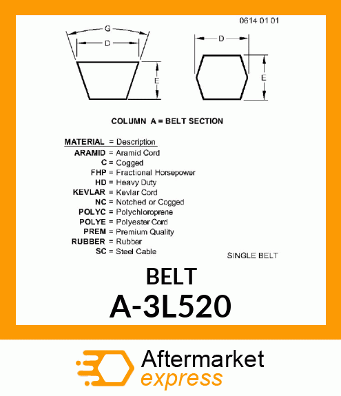 V-Belt - 3L-SECTION WRAPPED BELT A-3L520