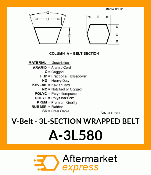 V-Belt - 3L-SECTION WRAPPED BELT A-3L580