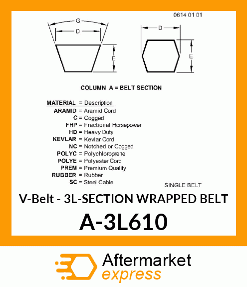 V-Belt - 3L-SECTION WRAPPED BELT A-3L610
