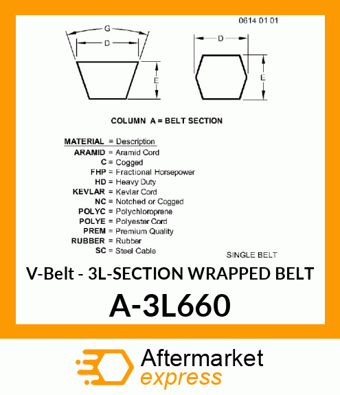 V-Belt - 3L-SECTION WRAPPED BELT A-3L660
