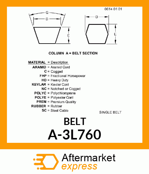 V-Belt - 3L-SECTION WRAPPED BELT A-3L760