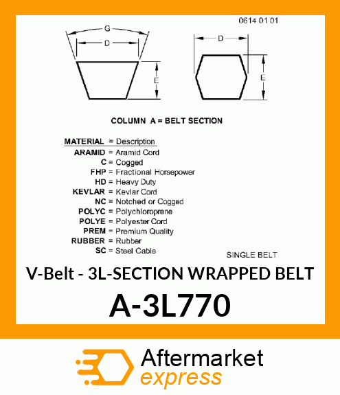 V-Belt - 3L-SECTION WRAPPED BELT A-3L770