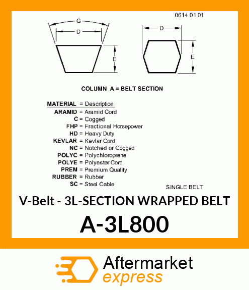 V-Belt - 3L-SECTION WRAPPED BELT A-3L800