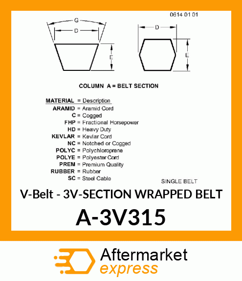 V-Belt - 3V-SECTION WRAPPED BELT A-3V315