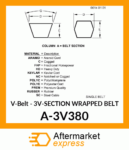 V-Belt - 3V-SECTION WRAPPED BELT A-3V380