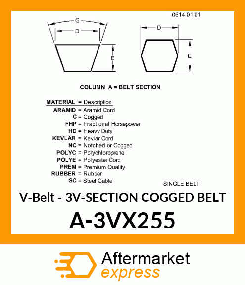 V-Belt - 3V-SECTION COGGED BELT A-3VX255