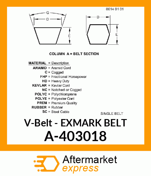 V-Belt - EXMARK BELT A-403018