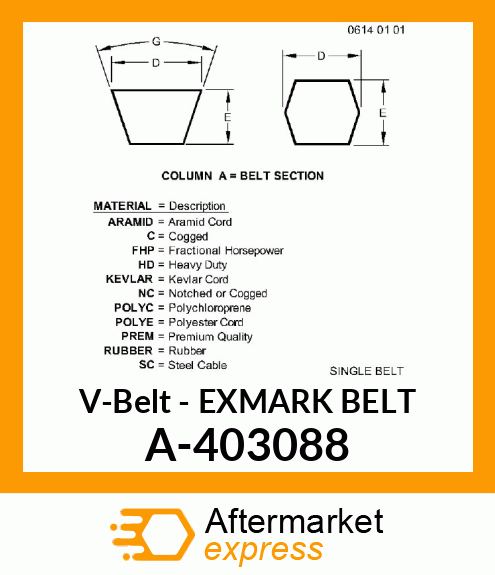 V-Belt - EXMARK BELT A-403088