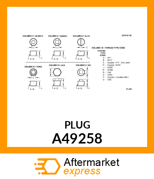 PLUG, PIPE A49258