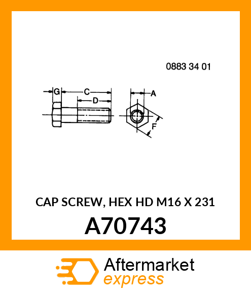 CAP SCREW, HEX HD M16 X 231 A70743