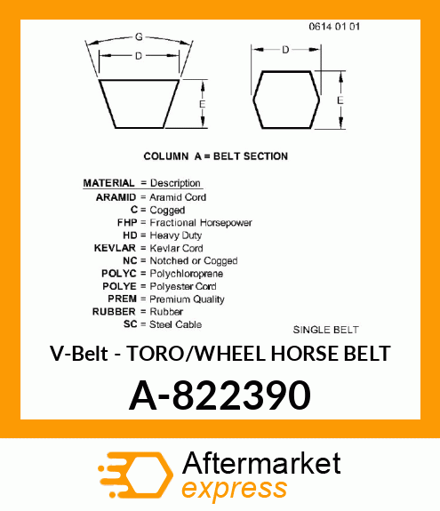 V-Belt - TORO/WHEEL HORSE BELT A-822390