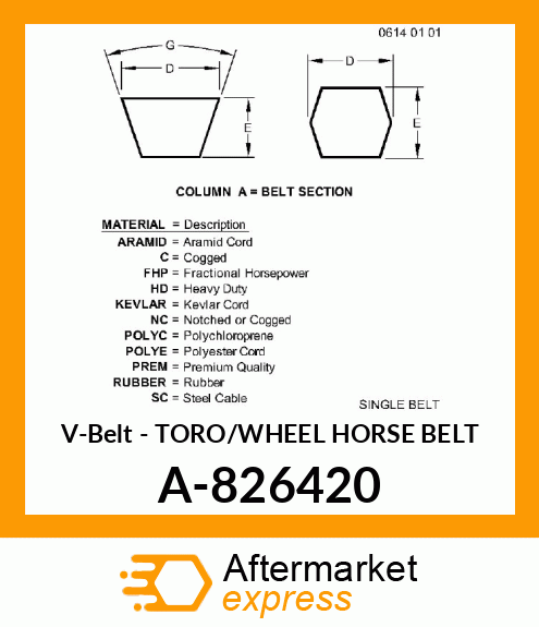 V-Belt - TORO/WHEEL HORSE BELT A-826420