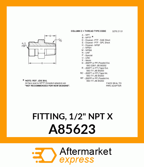 FITTING, 1/2" NPT X A85623