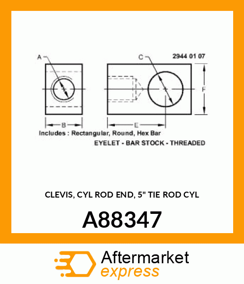 CLEVIS, CYL ROD END, 5" TIE ROD CYL A88347