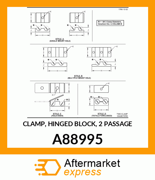 CLAMP, HINGED BLOCK, 2 PASSAGE A88995