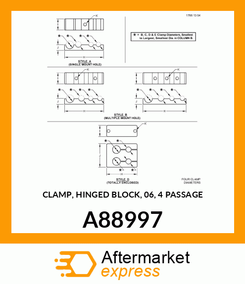 CLAMP, HINGED BLOCK, 06, 4 PASSAGE A88997