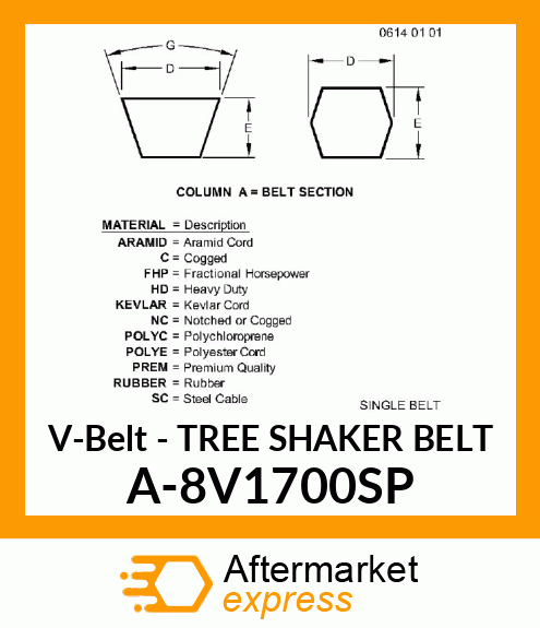 V-Belt - TREE SHAKER BELT A-8V1700SP