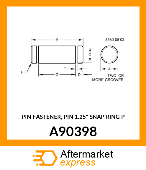 PIN FASTENER, PIN 1.25" SNAP RING P A90398