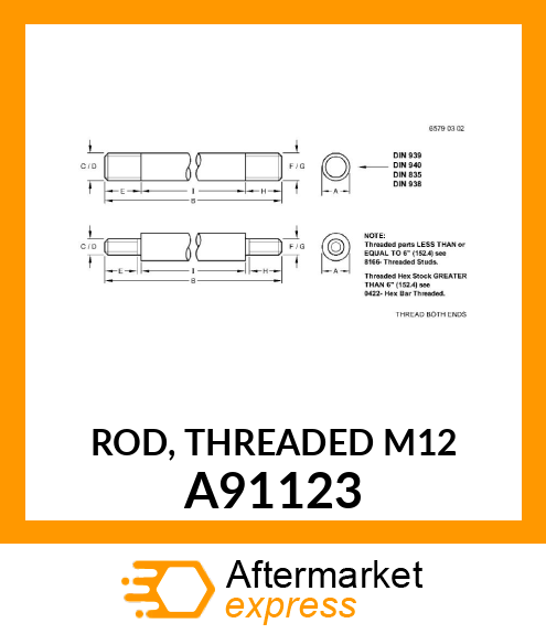 ROD, THREADED M12 A91123