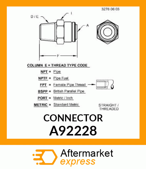 FITTING, 1/4 MPT X 3/8 PTC A92228