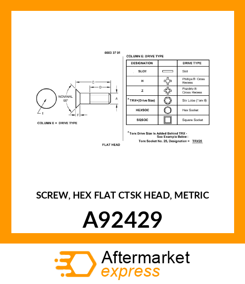 SCREW, HEX FLAT CTSK HEAD, METRIC A92429