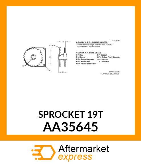 SPROCKET amp; BEARING ASSY 19T AA35645