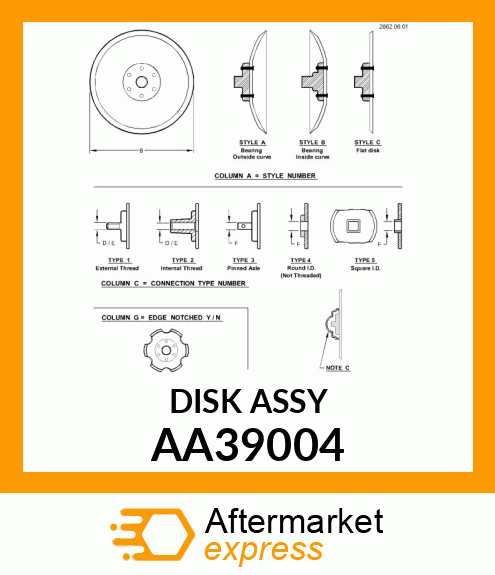 DISK COLTER, DISK BLADE amp; BEARING A AA39004