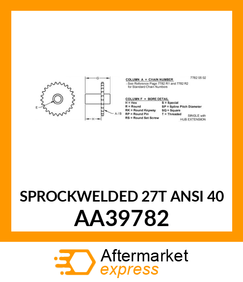 SPROCKWELDED 27T ANSI 40 AA39782