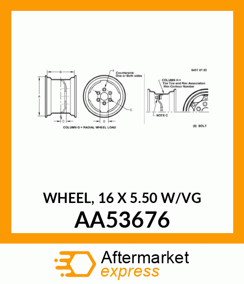 WHEEL, 16 X 5.50 W/VG AA53676