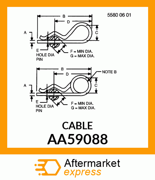 PIN, LOWER LATCH LOCK W/CABLE AA59088