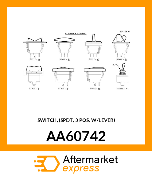 SWITCH, (SPDT, 3 POS, W/LEVER) AA60742