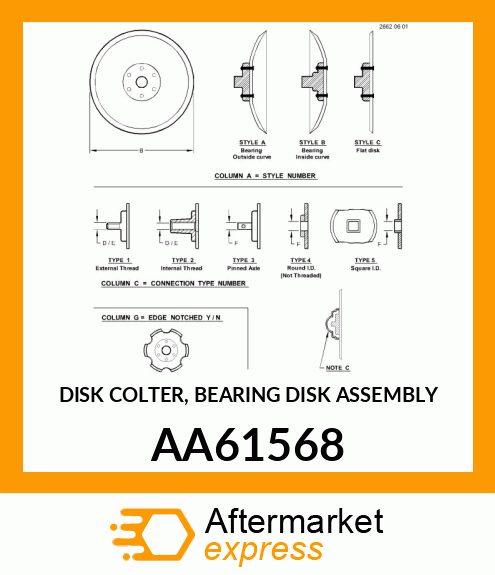DISK COLTER, BEARING DISK ASSEMBLY AA61568