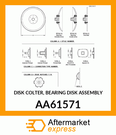 DISK COLTER, BEARING DISK ASSEMBLY AA61571