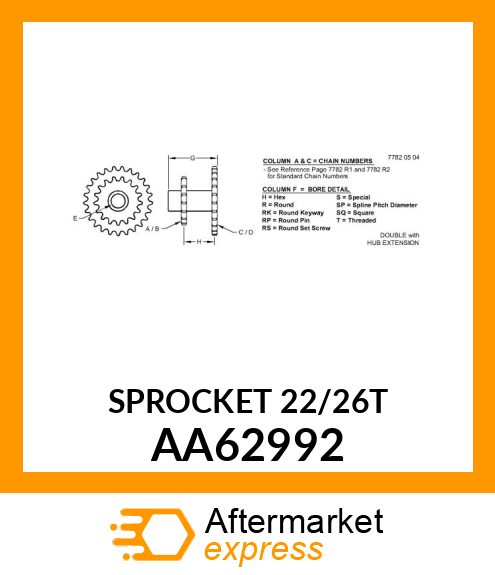CHAIN SPROCKET, 22T,26T ACT 2040 AS AA62992