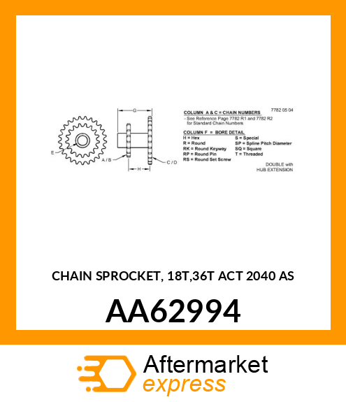 CHAIN SPROCKET, 18T,36T ACT 2040 AS AA62994