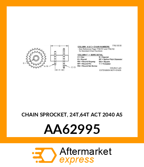 CHAIN SPROCKET, 24T,64T ACT 2040 AS AA62995