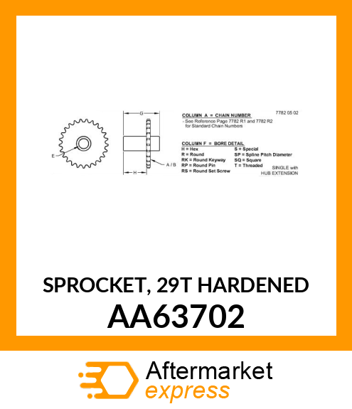 SPROCKET, 29T HARDENED AA63702