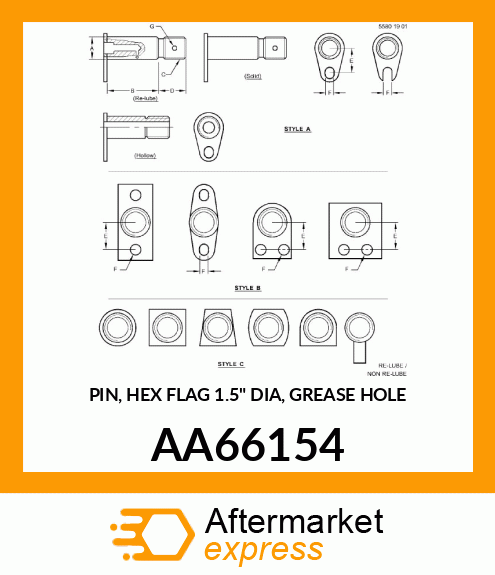 PIN, HEX FLAG 1.5" DIA, GREASE HOLE AA66154